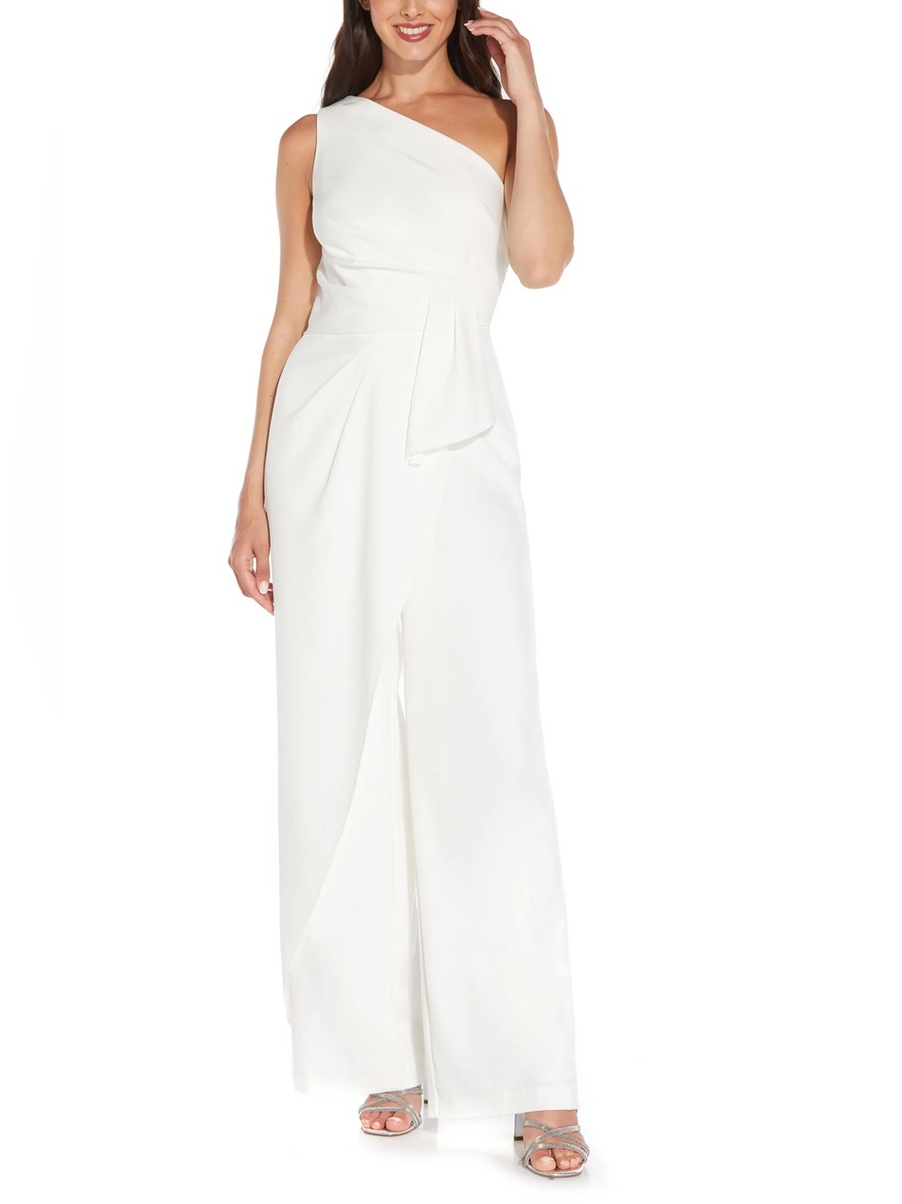 Adrianna Papell One Shoulder Crepe Jumpsuit Size 10 Off White